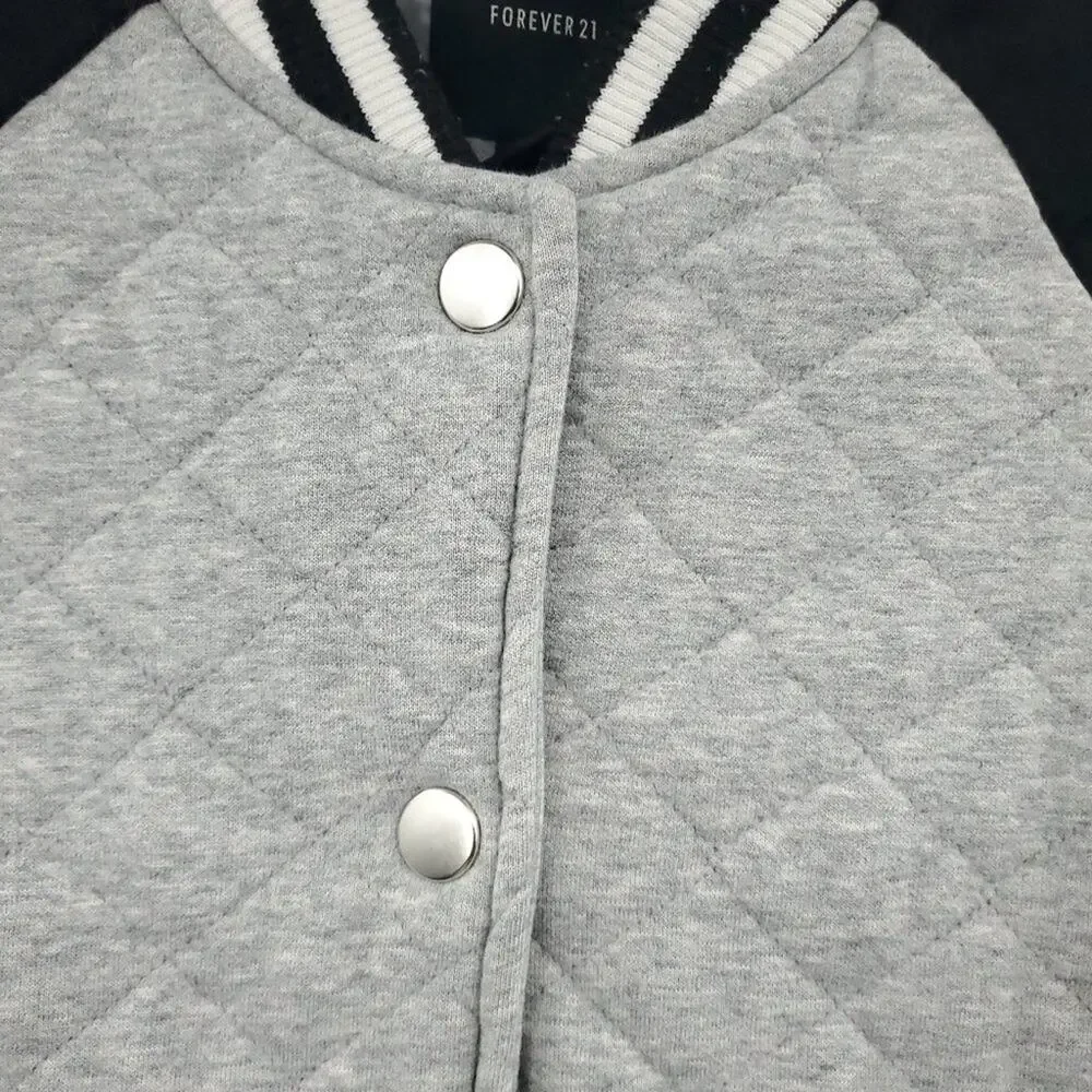 Forever 21 Varsity Jacket Small Womens Gray Quilted Sport Girlfriend - Picture 4 of 11
